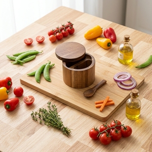 Boîte à épices moderne <span class=keywords><strong>en</strong></span> bois d'acacia avec couvercle, salière et poivrière <span class=keywords><strong>en</strong></span> bois massif, distributeur de <span class=keywords><strong>sel</strong></span> et poivre 200 ml, option personnalisée, conteneur de rangement pour épices - Product Image 5