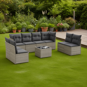 Pe <b>Rattan</b> Garden <b>Sofa</b> Set 6 Seater Outdoor Furniture Durable Contemporary Design Grey - Product Image 2