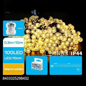 Guirnalda de luces LED tipo burbuja, alimentación por pilas 3AA, 10 m de longitud, luz blanca cálida, ideal para decoración y - Product Image 1