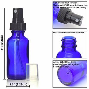 30ml Bouteille de verre bleu cobalt w/Pulvérisateurs De Brouillard Noir pour huiles essentielles, nettoyage de la maison, d'aromathérapie 1 <span class=keywords><strong>Oz</strong></span>-paquet de 6 - Product Image 2