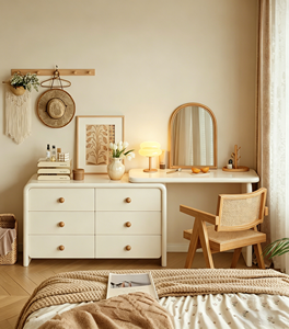Nouvelle <span class=keywords><strong>commode</strong></span> de design avec tiroirs, style blanc crème, table de maquillage, coiffeuse de chambre avec armoire de rangement - Product Image 1
