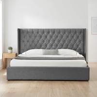 Anker — meuble de lit moderne, lit en tissu velours, avec bouton, aile latérale, rangement, grande taille, 1152G