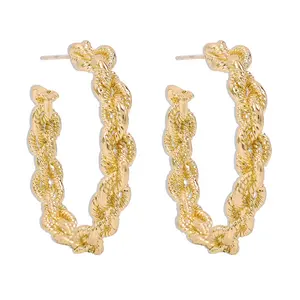 Hot Sale Circle Hoop Earrings Gold Color Twisted Wave Pattern Hoops for Women Party Wedding New Styles Big Hoop Earrings