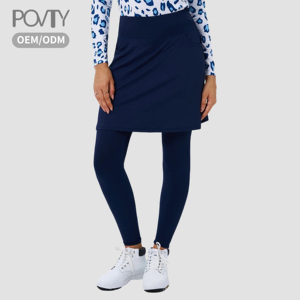 POVTY OEM/ODM Leggings de <span class=keywords><strong>tennis</strong></span> pour femmes à taille haute avec <span class=keywords><strong>jupe</strong></span> et poches, imprimés avec logo personnalisé, doux et extensibles - Product Image 1