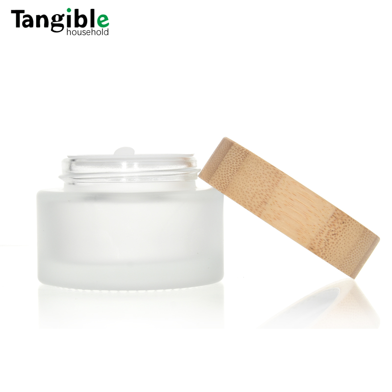 2025 Popular Frosted Glass Cream Jar With Natural Bamboo Lid 30ml Volume for Face Cream Packaging Screw Cap Sealing Type