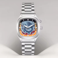 Montre-bracelet dynamique à quartz avec affichage numérique motif dragon de feu pour hommes Montre de sport de luxe en acier inoxydable Logo personnalisé