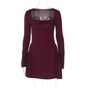 Vestido de otoño para mujer superventas nuevo Bandeau ajustado con manga larga sexy patrón de princesa tela de gasa al por mayor - Product Image 6