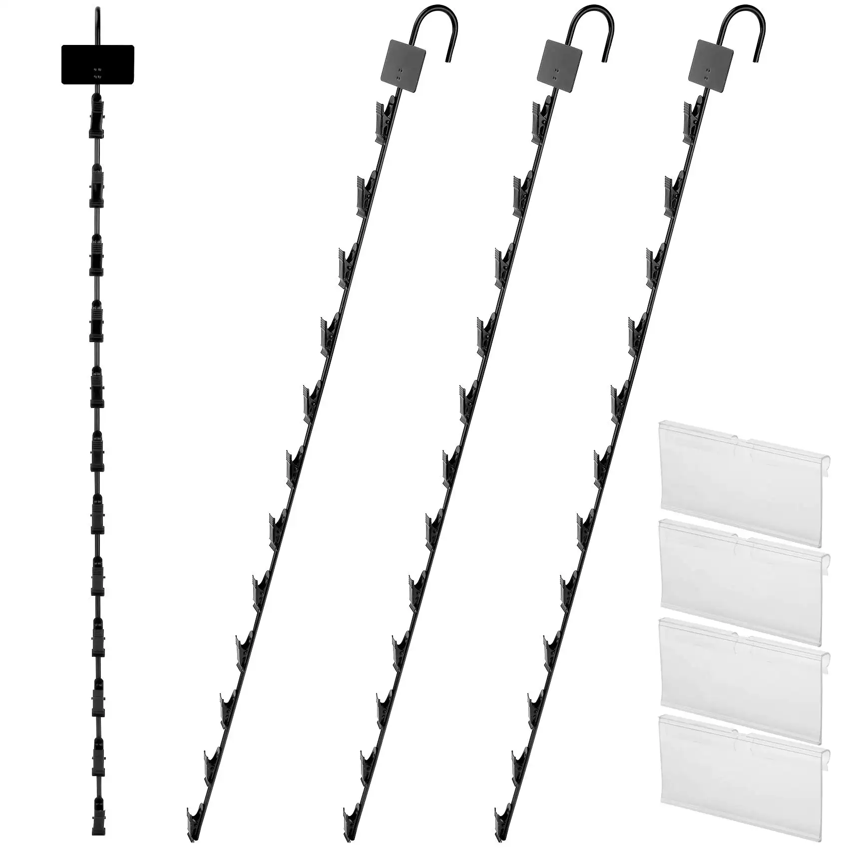 En stock pince à cintre en copeaux métalliques présentoir de marchandiseur bandes de cintre moulées bandes de cintre d'étagère en plastique avec 12 clips