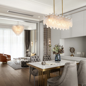 New tường scone Bảng Đèn sàn Pháp sang trọng thanh lịch rõ ràng phòng thủy tinh ánh sáng mặt dây chuyền Brass hình chữ nhật Vòng đèn chùm thủy tinh - Product Image 4