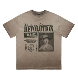 Camiseta Extra Grande para Hombre, Estilo Vintage, Lavada |   Camiseta personalizada con estampado gráfico de retrato de la Revolución de 1772, algodón pesado de alta calidad - Product Image 1