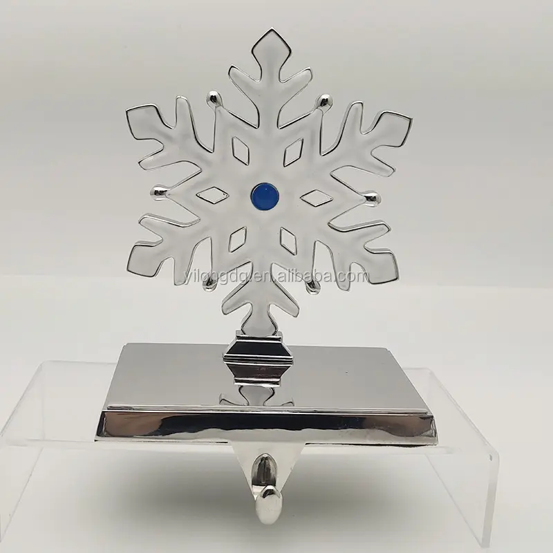 Festival argent flocon de neige en métal avec époxy application décorative De Noël porte-bas