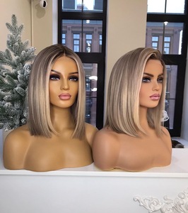 Muestra de Peluca de Cabello Humano Europeo con Frente de Encaje, Color Rubio Ceniza Marrón, Popular, Corte Bob Corto, 100% Virgen, Cutícula Alineada - Product Image 5