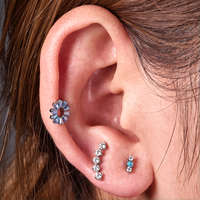 Piercing Labret en Titane ASTM F136 16G à Filetage Interne avec 5 Zircons Cubiques Ronds pour Hélix, Conch, Cartilage, Tragus, à Dos Plat
