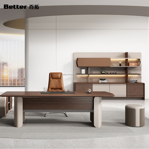Meuble de rangement modulaire de luxe personnalisé pour bureau à domicile, entrepôt, bibliothèque en bois lumineuse et élégante pour le fond de bureau du président - Product Image 4