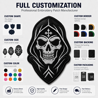 Patch brodé gothique à capuche avec motif crâne, noir et blanc, pour vestes, gilets, logo personnalisé, applique pour vêtements, vente en gros