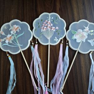 Abanico Redondo Hanfu Semitransparente de Doble Cara Bordado con Estilo Chino Tradicional, para Mujer, Duradero para el Verano, para Niños - Product Image 2