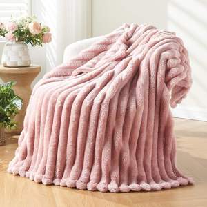 Fluffy Soft <strong>Pink</strong> Polyester Raschel Blanket Warm Cozy Plush 3D Ribbed Fleece <strong>Throw</strong> for Couch Bed Sofa Home Custom Four Seasons - Product Image 3