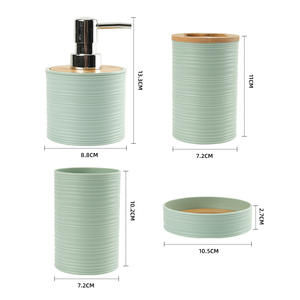 Juego de accesorios de baño de plástico duradero ecológico de 4 piezas de Color opcional, tapa de bambú, dispensador de jabón, soporte para cepillo de dientes, jabonera - Product Image 2
