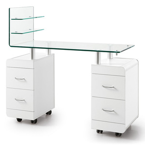 Mesa de Manicura de Vidrio Templado con Doble Encimera y Cajones, Escritorio de Oficina, Mostrador de Recepción 3482 - Product Image 3