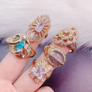 Anillo de óxido de circón para mujer al por mayor anillo con incrustaciones de piedra geométrica anillo de cristal de circón mezcla de colores joyería - Product Image 5