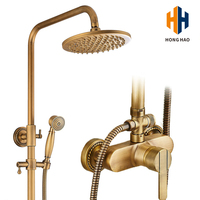 Ensemble de douche en laiton brossé de style européen, design moderne, barre coulissante à jet de pluie, robinet de salle de bain mural de luxe, eau chaude et froide, céramique