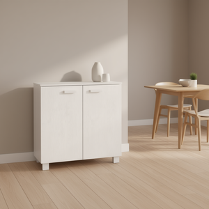 Credenza HAMAR in Legno Massello 33.5x13.8x31.5 Bianca, Mobile Moderno Scandinavo per Sala da Pranzo - Product Image 2