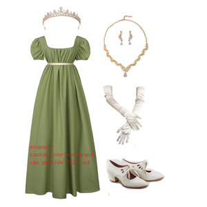 Abiti Regency Ecowalson per Donne con Fascia in Raso, Maniche a Sbuffo con Volant, Vestito con Vita Impero, Costume Medievale Rinascimentale - Product Image 1