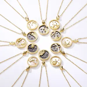 Mini design personalizado 925 prata esterlina moeda de ouro encantos mulheres jóias 12 zodíaco estrela sinal colar e pulseira
