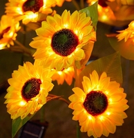 Décoration de jardin, tournesol, lumière décorative, énergie solaire, bâton en acier, fleur artificielle, décoration imperméable, lumière solaire