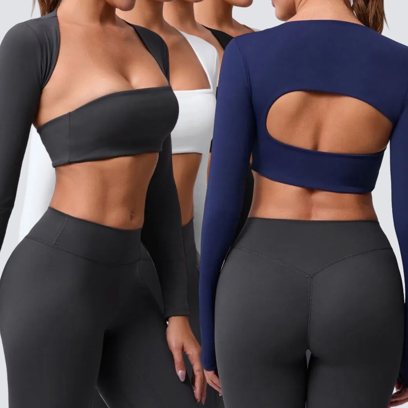 Yimo New Sexy Beauty Back Backless Yoga Tube Top Lady Tight Workout Hollow Out Shirt Female Outdoor Long Sleeve Fitness Clothes