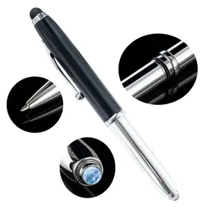 Wholesale 3-in-1 LED Light Metal Ballpoint Pen With Touch Stylus Screen Custom Laser Printed Logo For Mobile Table Phone