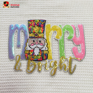 2025 Mới Tùy Chỉnh Cá Nhân Vui Vẻ Giáng Sinh Long Lanh Lớn Đầy Màu Sắc Sequin Thêu Thư Sắt Trên Các Bản Vá Lỗi Cho Quần Áo - Product Image 2
