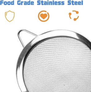 Petits passoires en acier inoxydable pour cuisine, mailles fines, poignée renforcée, 5/8/12/18 cm, utilisation domestique, <span class=keywords><strong>passoire</strong></span> de cuisine en maille - Product Image 5
