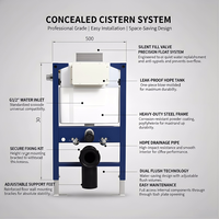 Support mural universel pour toilettes, design moderne peu encombrant, réservoir WC intégré, double chasse, salle de bain, HDPE, usage commercial