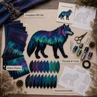 Kit de couture DIY pour appliques animales, kit d'artisanat de broderie patchwork Forêt Aurore avec tissu, fil et motif pour débutants