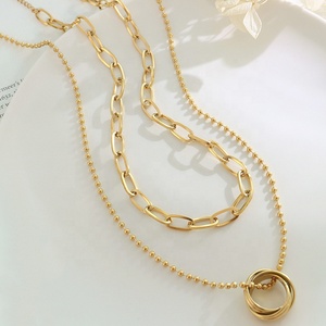 패션 18K 골드 쥬얼리 분리형 링 펜던트 여성 남성 더블 레이어 틈새 스테인레스 스틸 목걸이 - Product Image 4