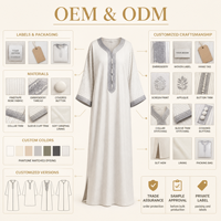 Gandoura Abaya Robe en Coton à Rayures avec Bordure Tressée Vêtements Modestes pour Femmes Musulmanes Jabador pour Femmes Kaftan Traditionnel