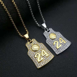 Personnalisé <span class=keywords><strong>basket</strong></span>-ball en acier inoxydable 24 <span class=keywords><strong>Kobe</strong></span> <span class=keywords><strong>Bryant</strong></span> jersey strass pendentif collier pour hommes - Product Image 2