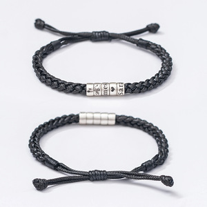 Pulsera de cuerda trenzada Li Yu con cuentas de metal grabadas, joyería personalizada para mujeres y hombres, accesorio de moda - Product Image 5