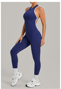 Mono de yoga con cremallera frontal y efecto fruncido en glúteos, ribete en contraste, logotipo personalizado, precio de fábrica al por mayor para mujer, gimnasio, fitness, trabajo - Product Image 5
