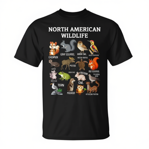 T-shirt unisexe pour adultes, col rond, manches courtes, impression numérique, design éducatif sur le thème de la nature, faune nord-américaine - Product Image 3