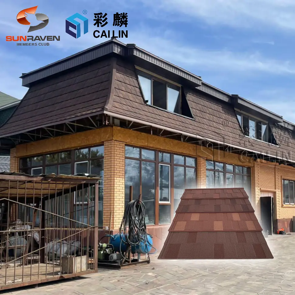 Sunraven Stone Coated Metal Roof Tiles China Factory Price India Metal Clay Roofing Sheets 50 Years Warranty Tejas Ridge Tile