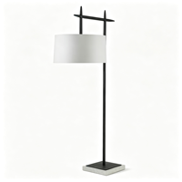 Lampe sur pied en fer forgé de style moderne, structure supérieure abstraite noire, abat-jour en tissu blanc, base en marbre, lampe sur pied pour salon