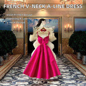 Robe Midi Empire Française Formelle Unie Brodé Col V Bretelles Fines Coupe Évasée Féminine - Product Image 2