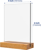Support de table double face en acrylique transparent avec base en bois naturel, format A6, support de signalétique autoportant, impression UV, style moderne, café