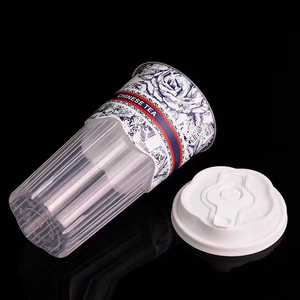 Taza rayada King of Tea, taza de té de la leche de una sola vez, taza de papel de café de China con tapa, logotipo comercial personalizado - Product Image 2
