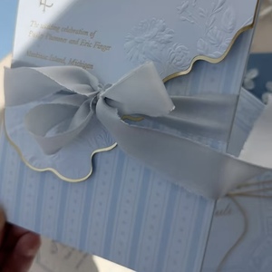Luxury <b>Wedding</b> Invitation Suite Custom Handmade Art Paper Greeting Card Blind Embossed Floral Design Coated Paper <b>Ribbon</b> <b>Wedding</b> - Product Image 2