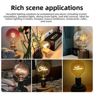 カスタムDIY形状テキスト電球フィラメントクリエイティブクリスマス装飾E27ネジ式ベーススモークガラス<span class=keywords><strong>LED</strong></span>電球IP33定格調光可能 - Product Image 4