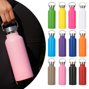 กระติกน้ำร้อน-เย็น ขนาด 350 มล. แบบสองชั้นเคลือบสีฝุ่นสุญญากาศ สแตนเลสสตีล ปากกว้าง ฝาไม้ไผ่ - Product Image 1