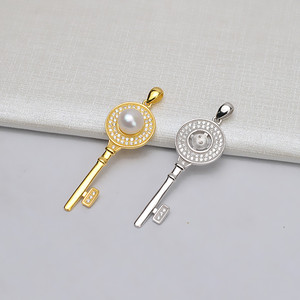 Colgante de Plata S925 con 6-7 Perlas, Colgante de Moda con Forma de Llave para Mujer, Accesorios de Joyería DIY, Bandeja Vacía Semiterminada 623 - Product Image 1